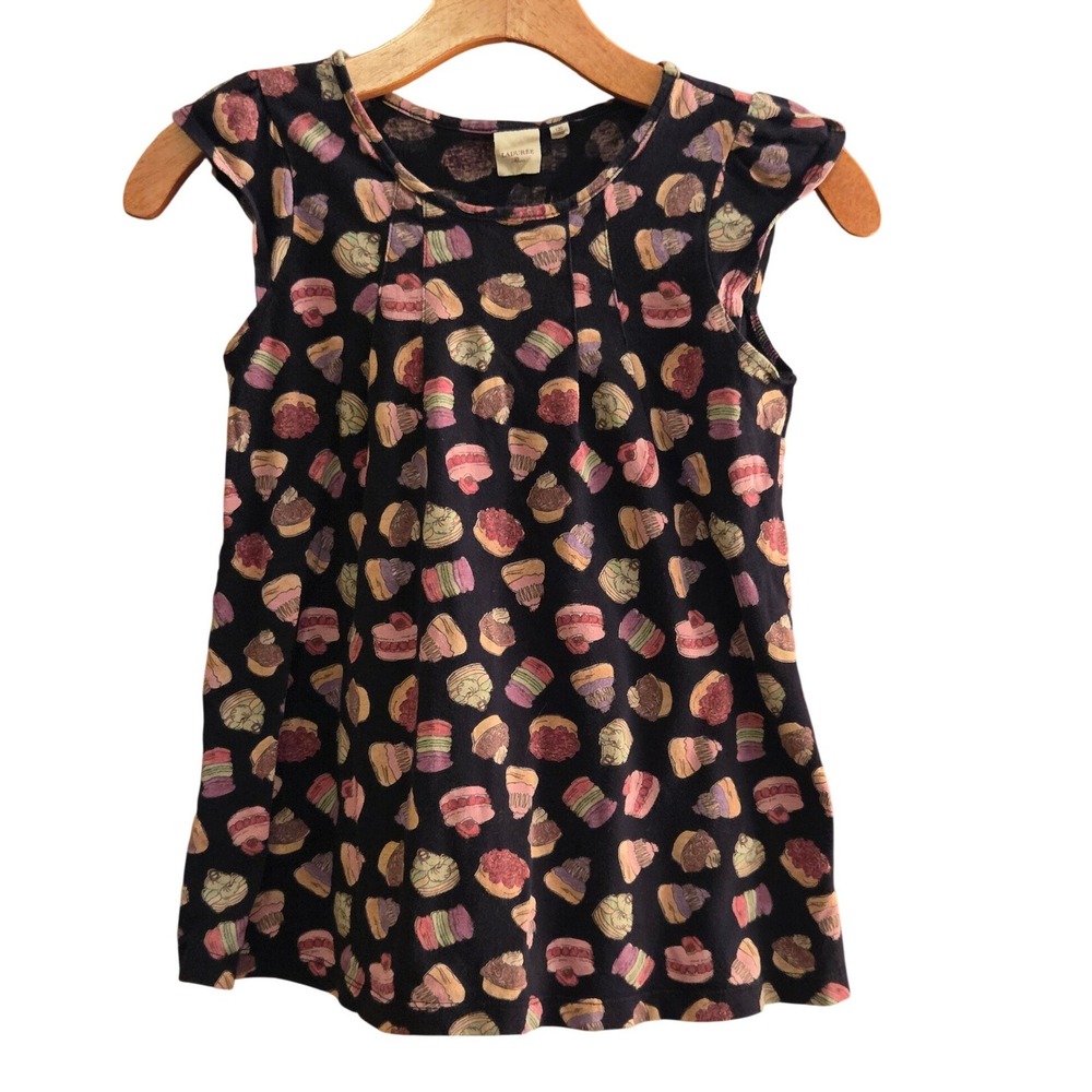 Ladurée Paris x Uniqlo Kids Macaron Print Flutter Sleeve Cotton Dress Sz US 7-8